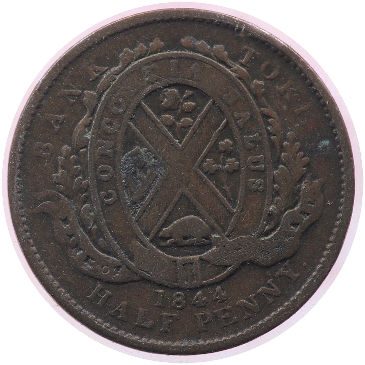 PC-1B3 1844 Province of Canada Half Penny Token, Very Good (VG8)