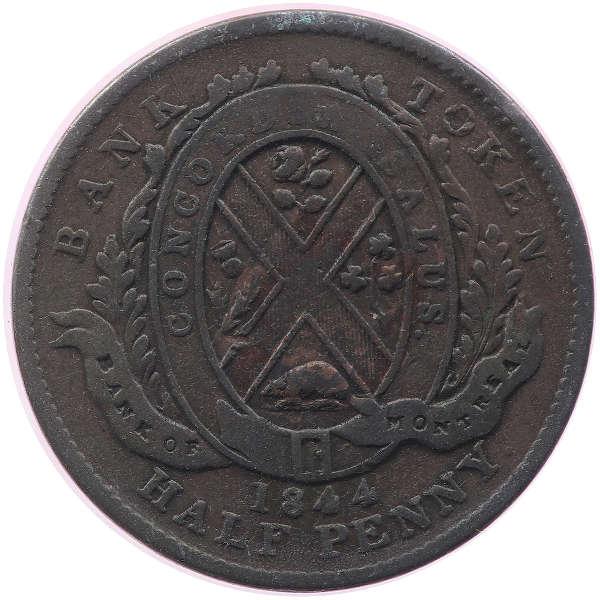 PC-1B4 1844 Province of Canada Bank of Montreal Half Penny Bank Token Very Good (VG8)