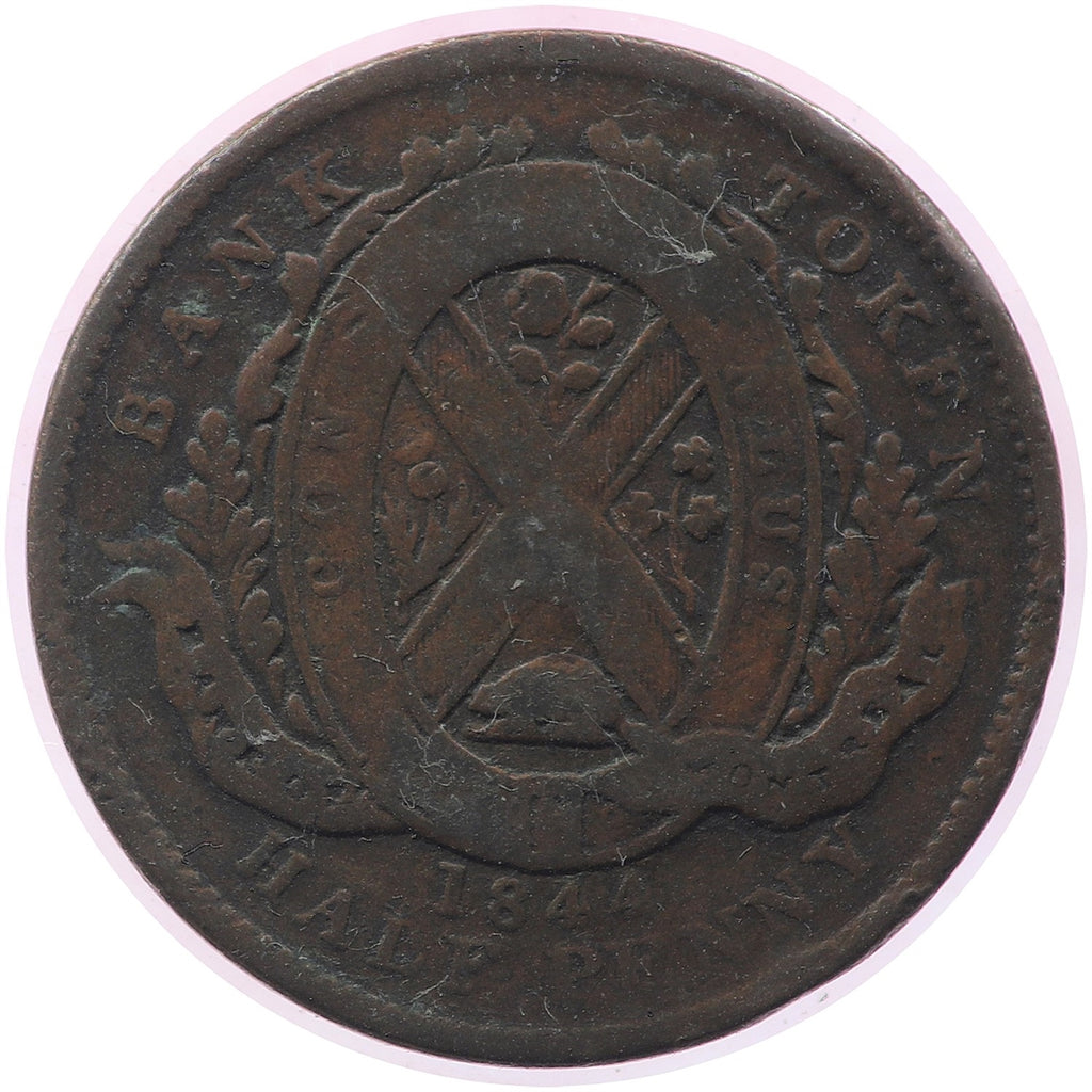 PC-1B5 1844 Province of Canada Half Penny Bank Token, Good (G4)