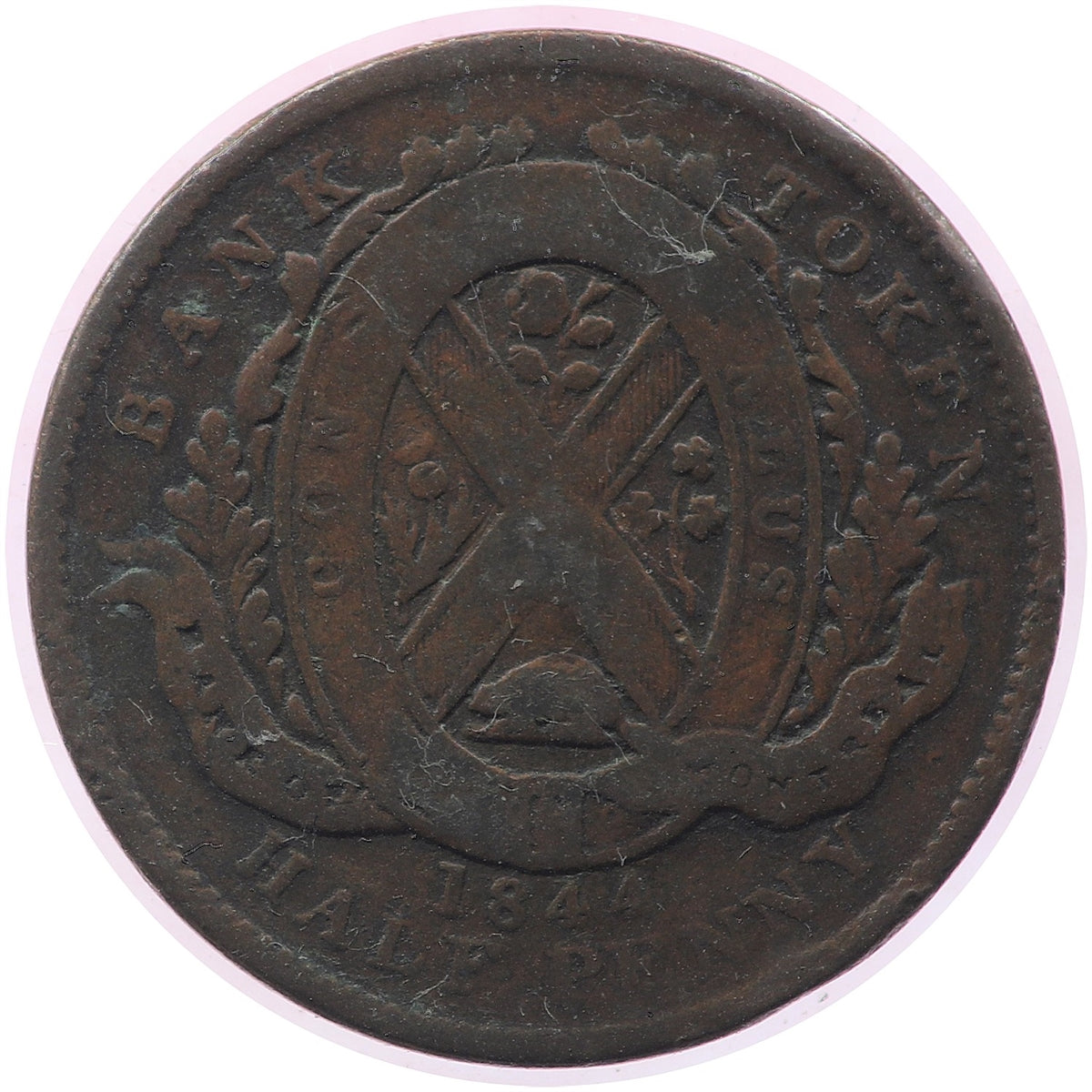 PC-1B5 1844 Province of Canada Half Penny Bank Token, Good (G4)