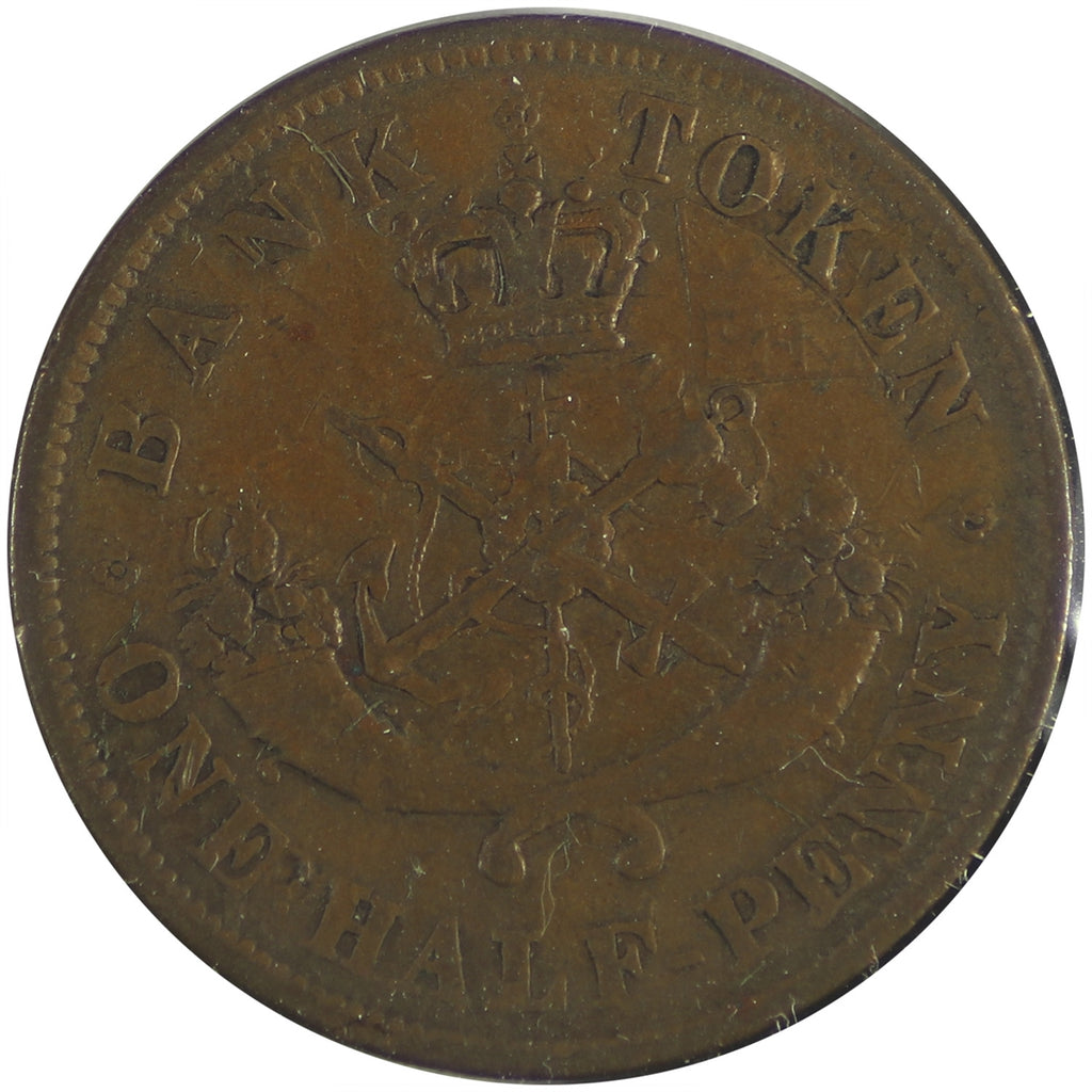 PC-5D 1857 Province of Canada, Bank of Upper Canada Half Penny Token Fine (F12)