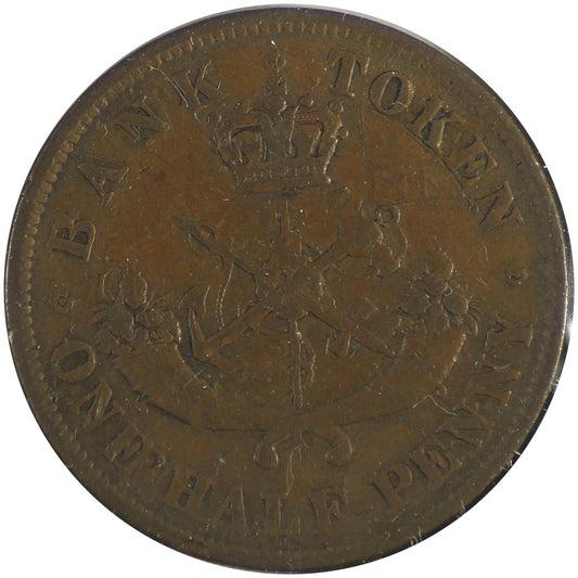 PC-5D 1857 Province of Canada, Bank of Upper Canada Half Penny Token Fine (F12)