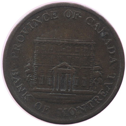 PC-1B5 1844 Province of Canada Bank of Montreal Half Penny Token Very Good (VG8)
