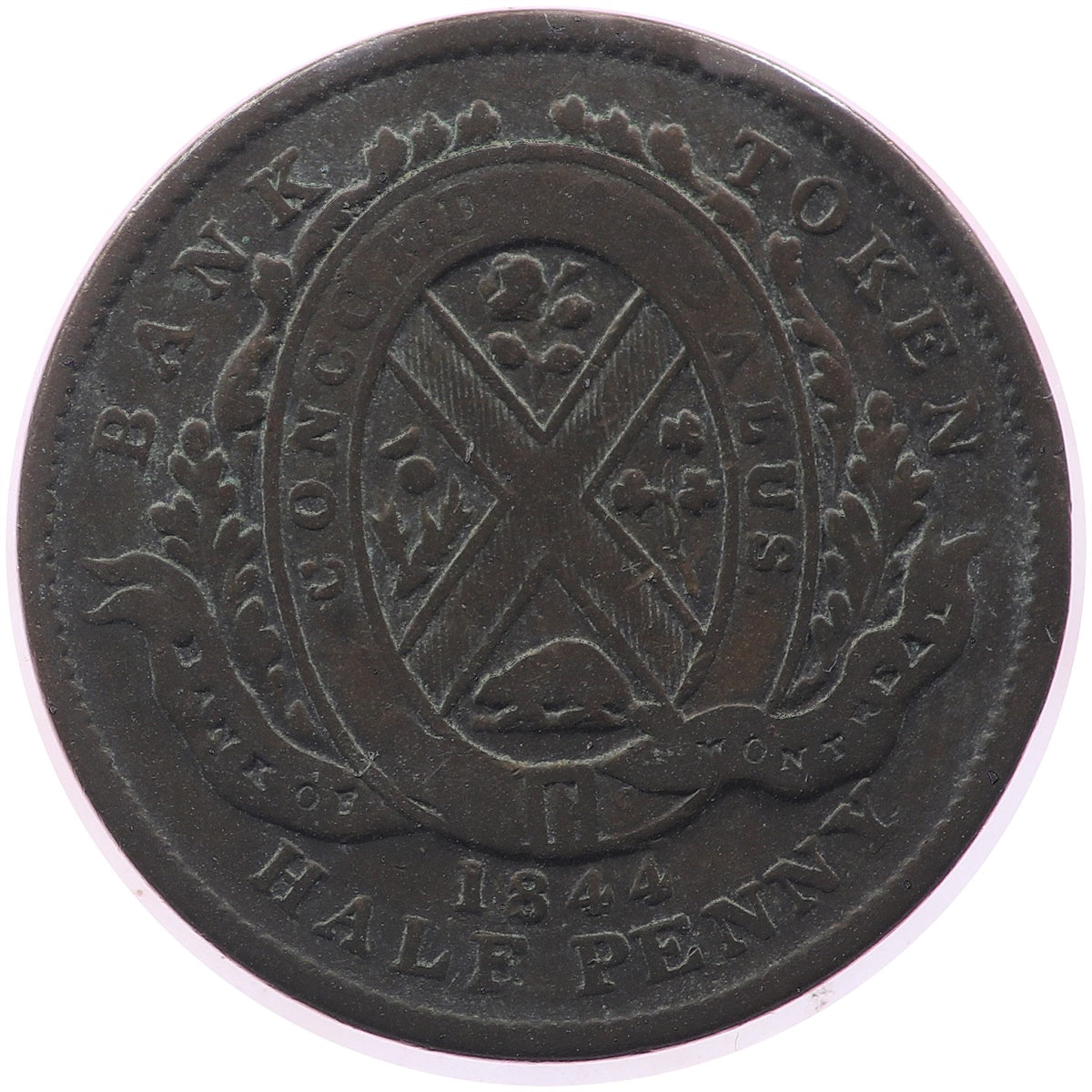 PC-1B5 1844 Province of Canada Half Penny Bank Token, Very Good (VG8)