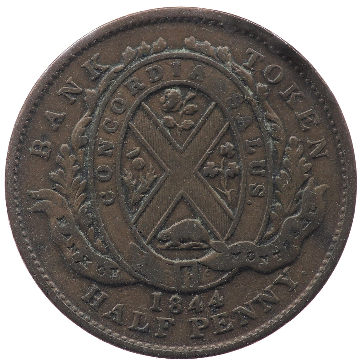 PC-1B5 1844 Province of Canada Bank of Montreal Half Penny Token Very Fine (VF20)