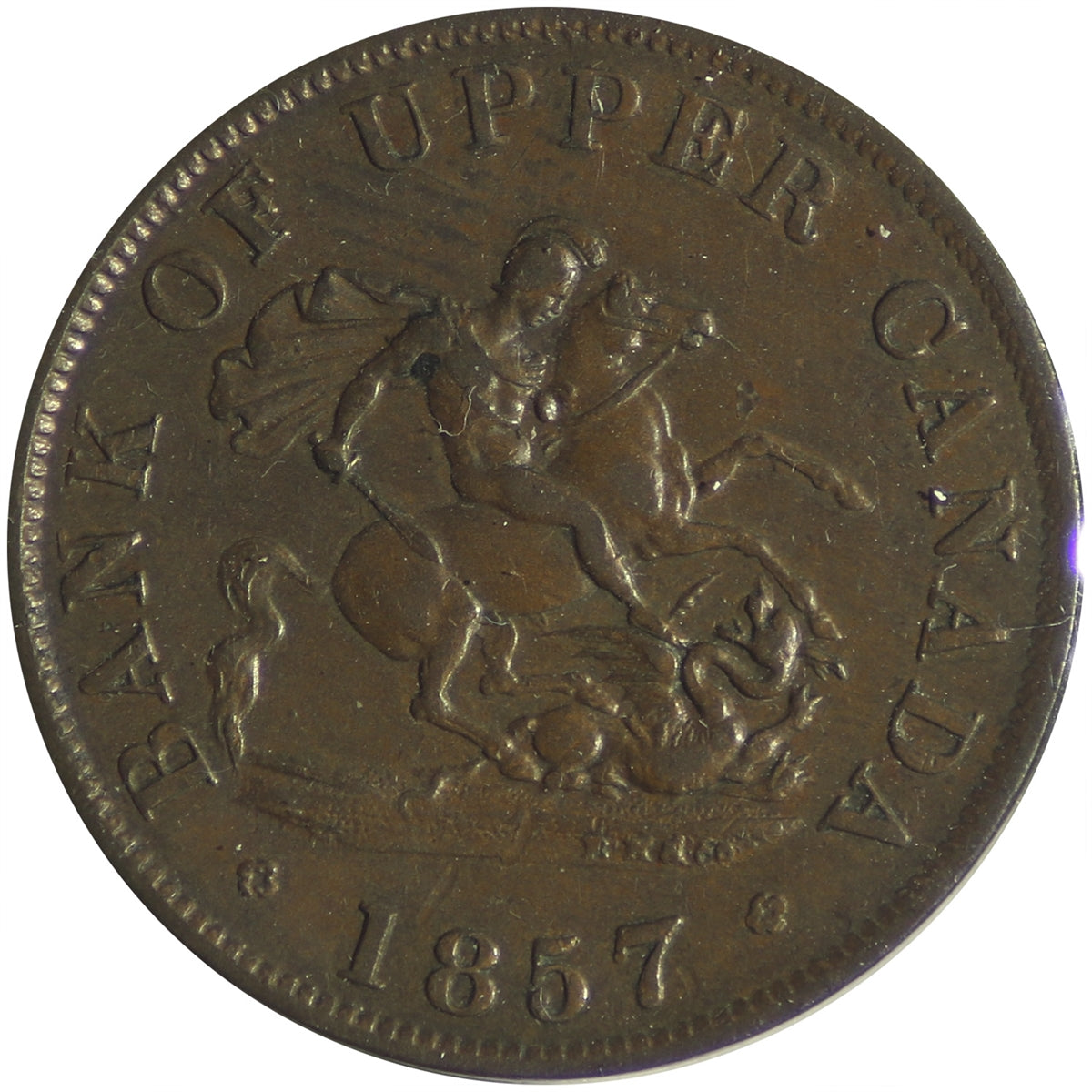 PC-5D 1857 Province of Canada, Bank of Upper Canada Half Penny Token VF-EF (VF30)
