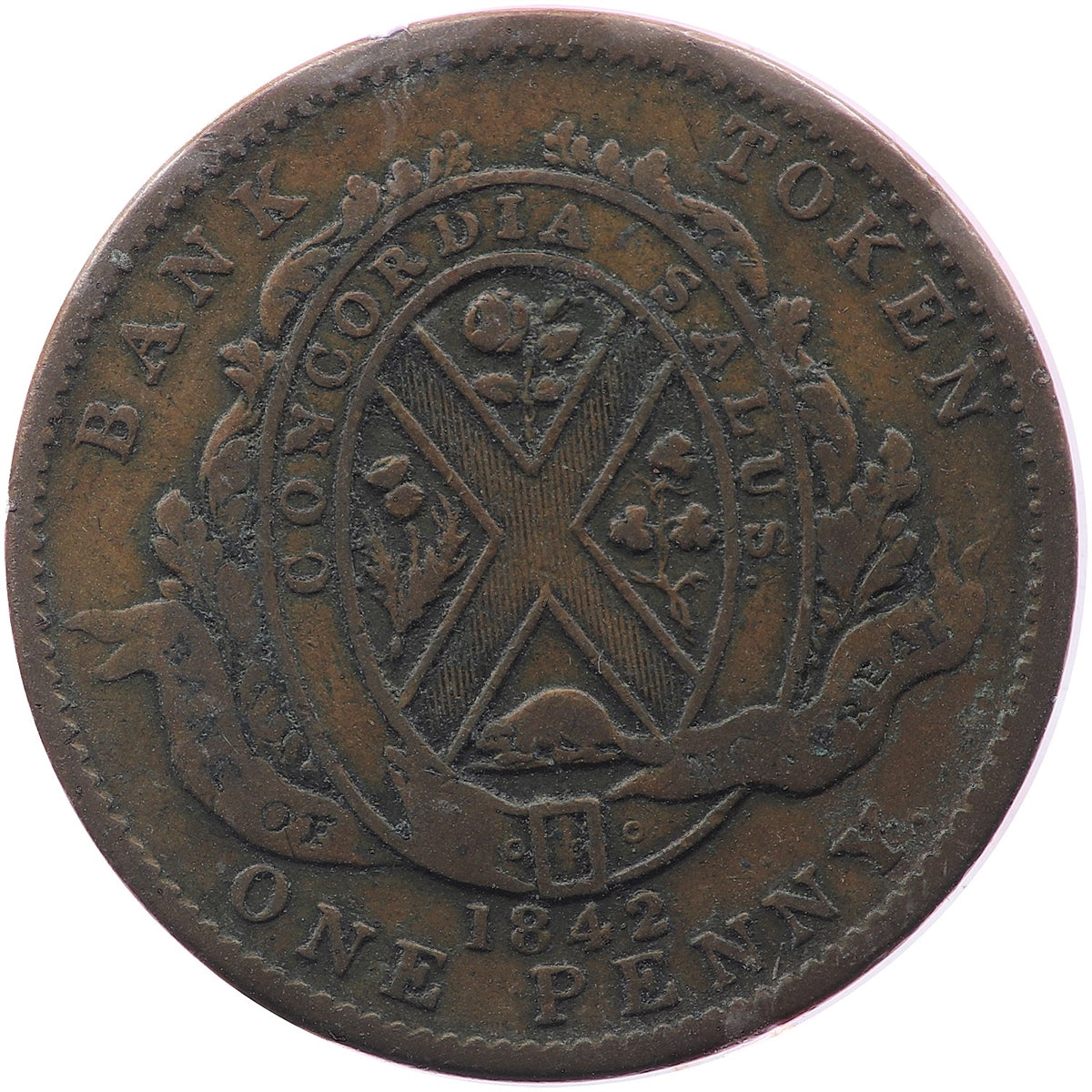 PC-2B 1842 Province of Canada Bank of Montreal Penny Token F-VF (F15)