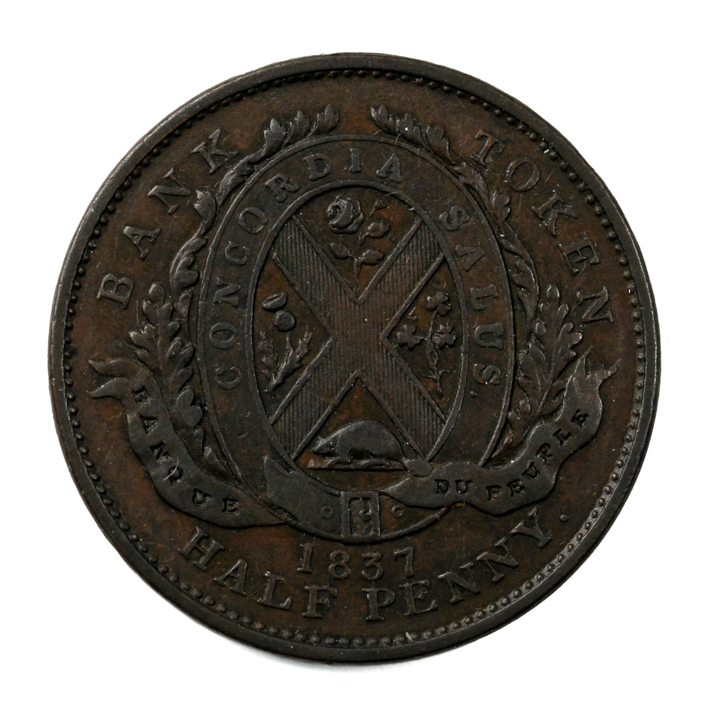LC-8C1 1837 Lower Canada Bank du Peuple Half Penny Token VF-EF (VF30) $
