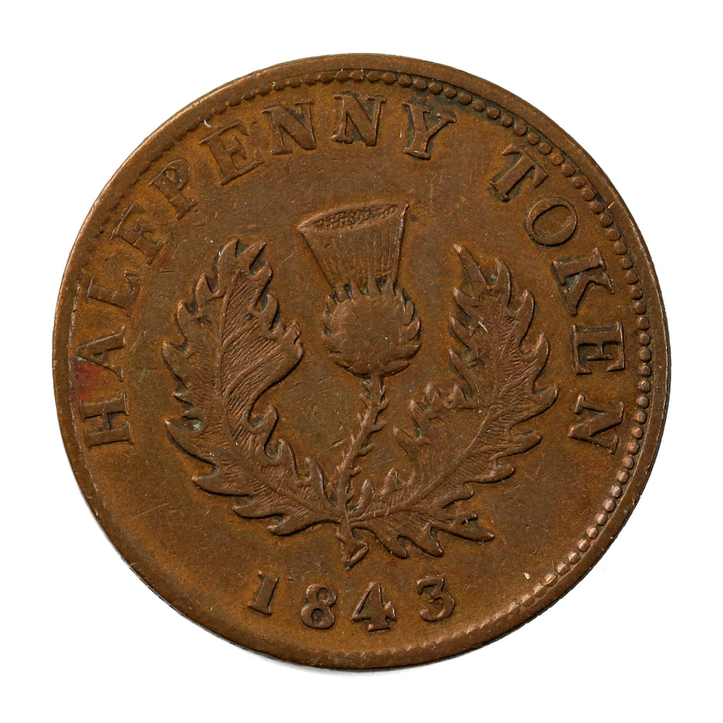 NS-1F2 1843 Nova Scotia Victoria Half Penny Token Extra Fine (EF40) $