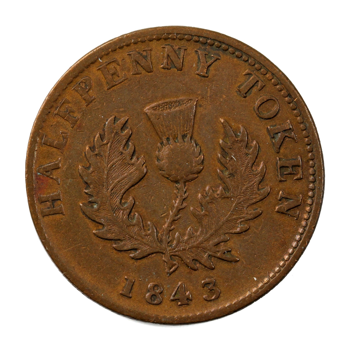 NS-1F2 1843 Nova Scotia Victoria Half Penny Token Extra Fine (EF40) $