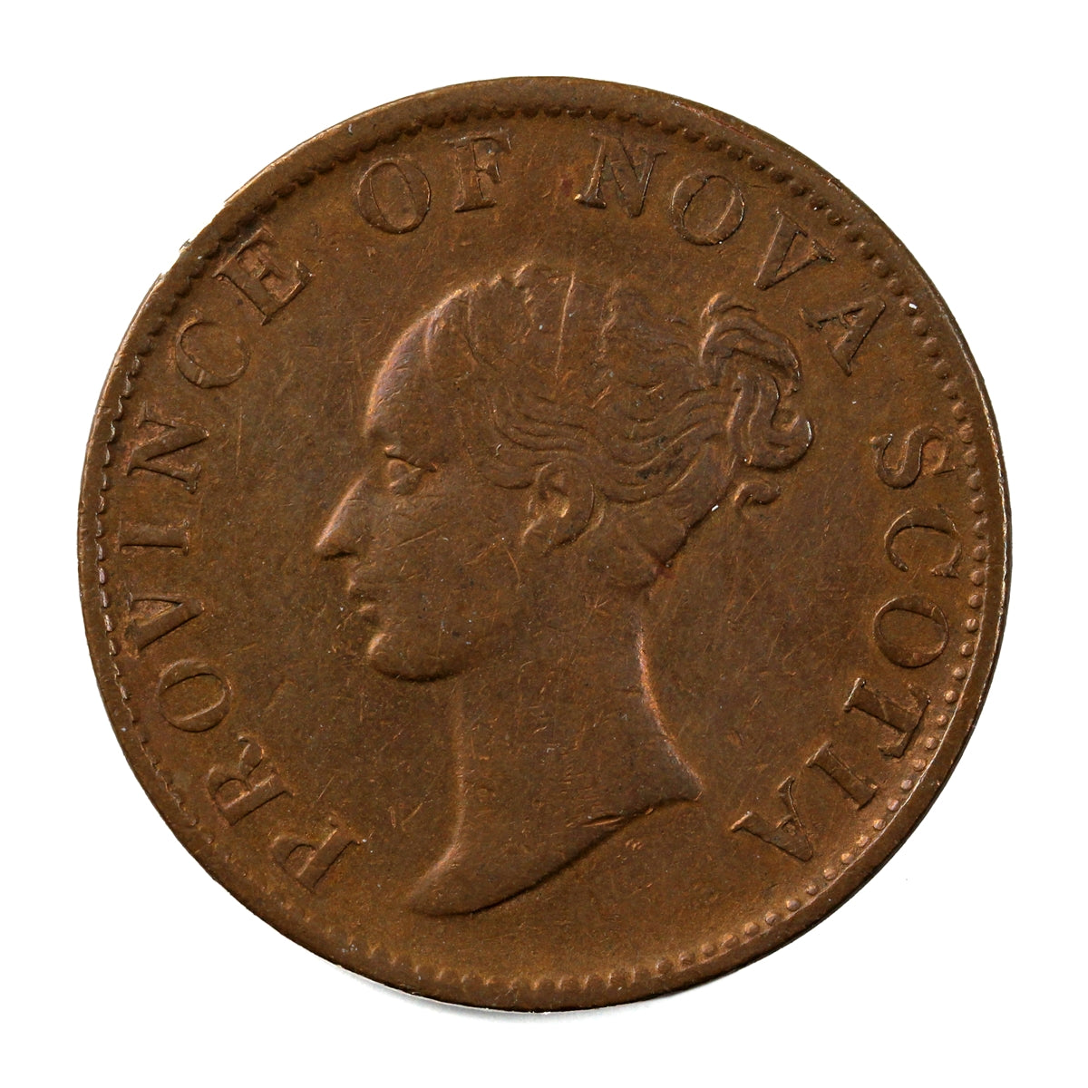 NS-1F2 1843 Nova Scotia Victoria Half Penny Token Extra Fine (EF40) $