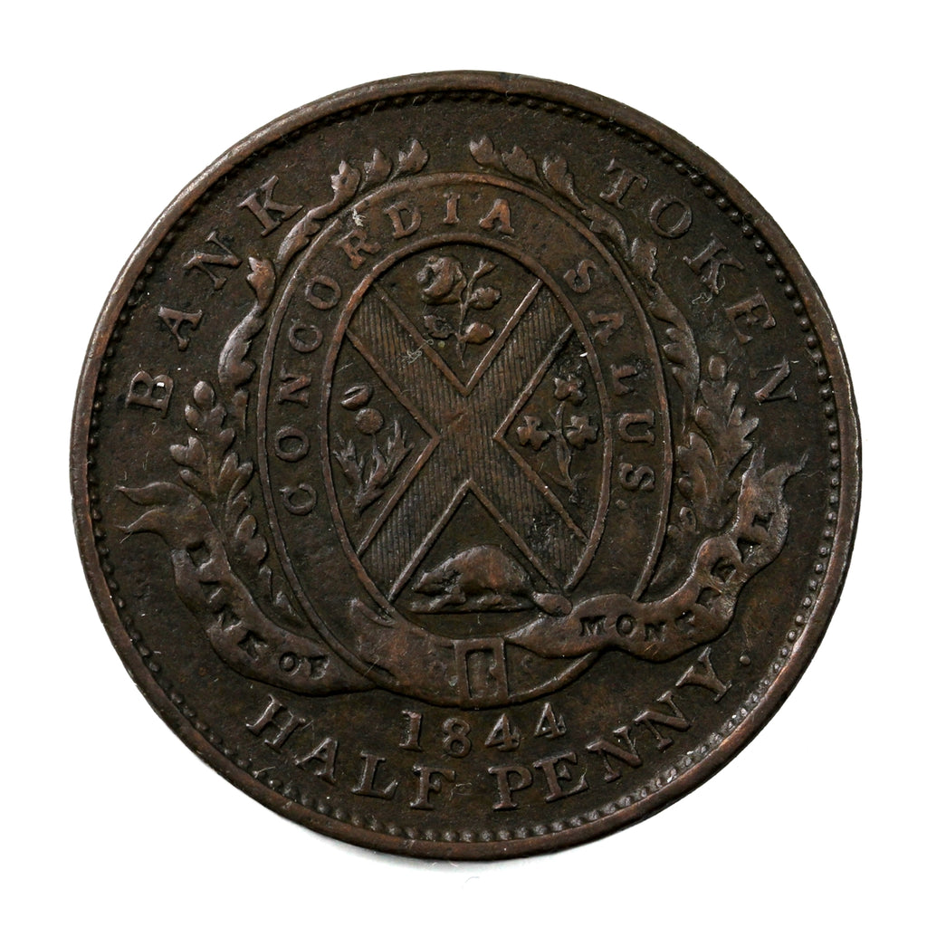 PC-1B1 1844 Province of Canada Bank of Montreal Half Penny Token Almost UNC (AU50) $