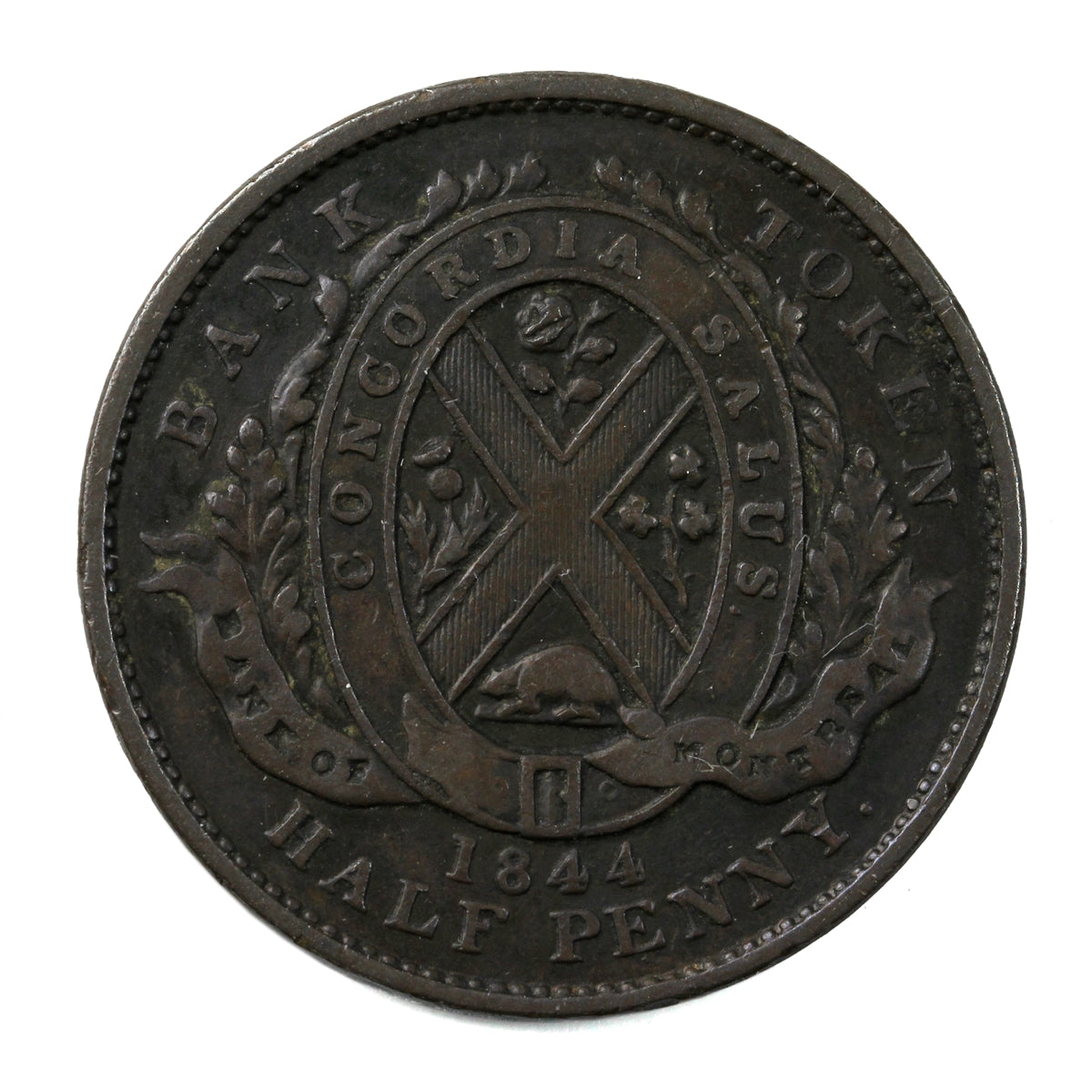 PC-1B6 1844 Province of Canada Bank of Montreal Half Penny Token Extra Fine (EF40) $