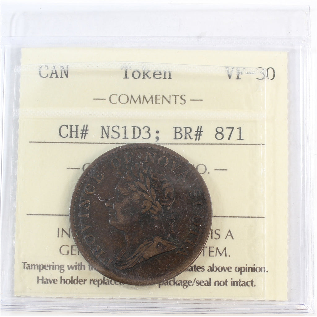 NS-1D3 1832 Nova Scotia Half Penny Token ICCS Certified VF30 (BR #871)