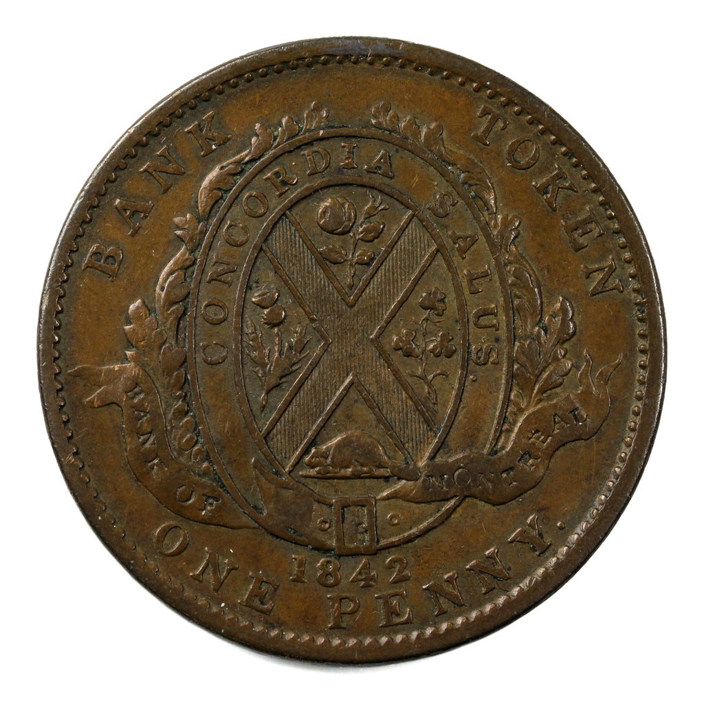 PC-2B 1842 Province of Canada Bank of Montreal Penny Token EF-AU (EF45) $