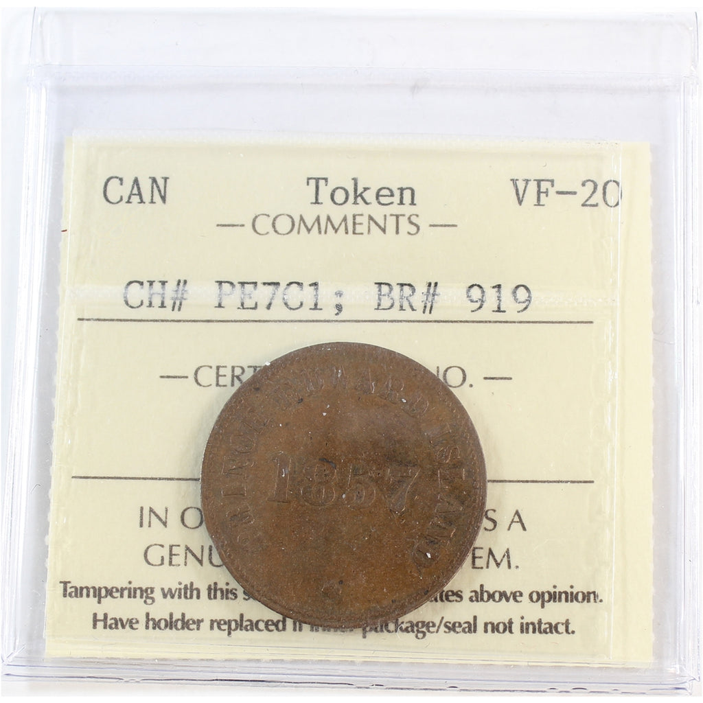 PE-7C1 1857 PEI Self Government & Free Trade Token ICCS Certified VF20 (BR #919)