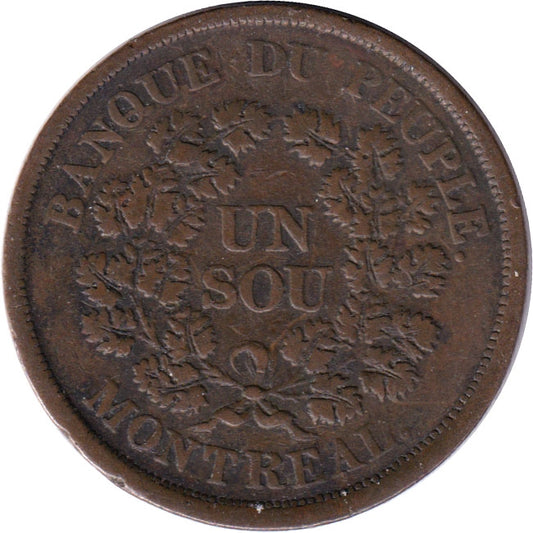 LC-5A3 No Date (1838) Lower Canada, Banque du Peuple Montreal Un Sou Very Fine (VF-20)