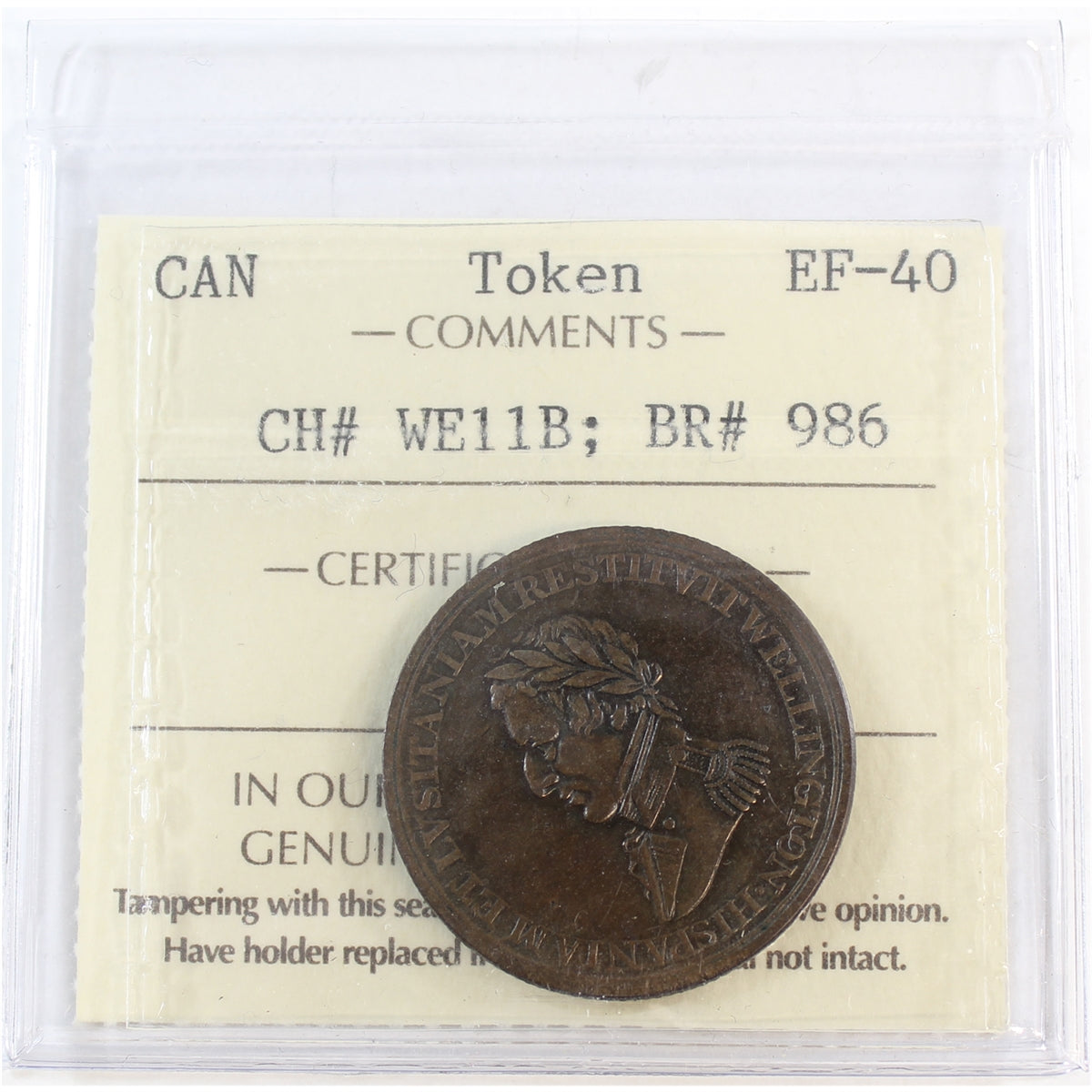 WE-11B Wellington Cuidad Rodrigo Halfpenny Token Wellington ICCS Cert. EF40 BR #986