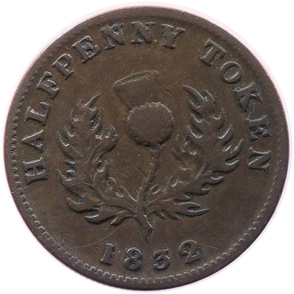 NS-1D2 1832 Nova Scotia George IV Thistle Half Penny Token F-VF (F15)