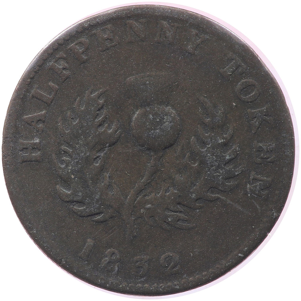 NS-1D3 1832 Nova Scotia George IV Thistle Half Penny Token VG-F (VG10)
