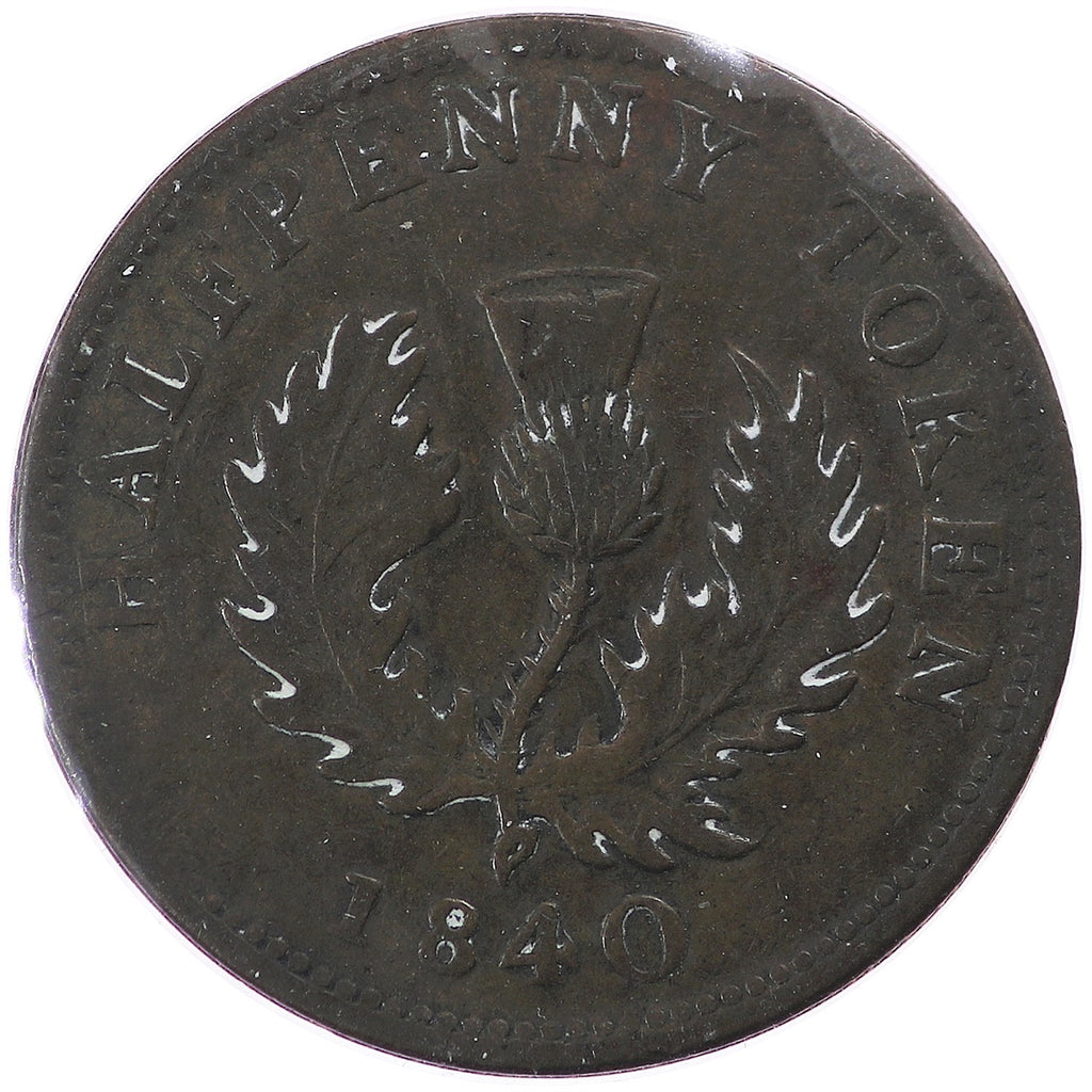 NS-1E1 1840 Nova Scotia Thistle Half Penny Bank Token, Fine (F12) $