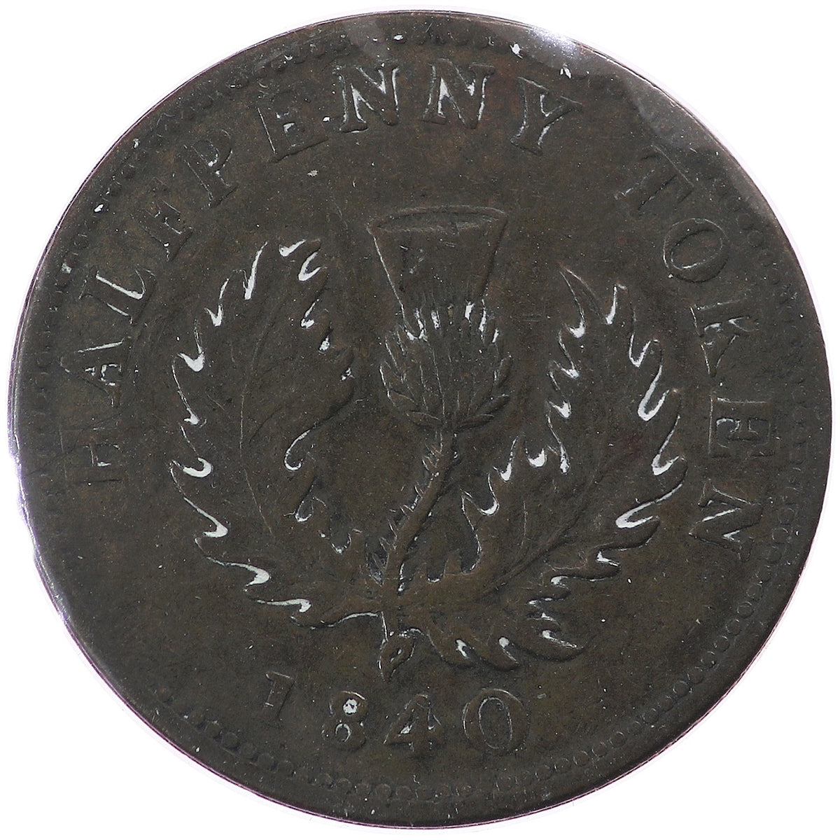 NS-1E1 1840 Nova Scotia Thistle Half Penny Bank Token, Fine (F12) $