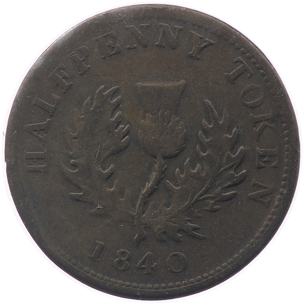NS-1E2 1840 Nova Scotia Victoria Thistle Half Penny Token Fine (F12)
