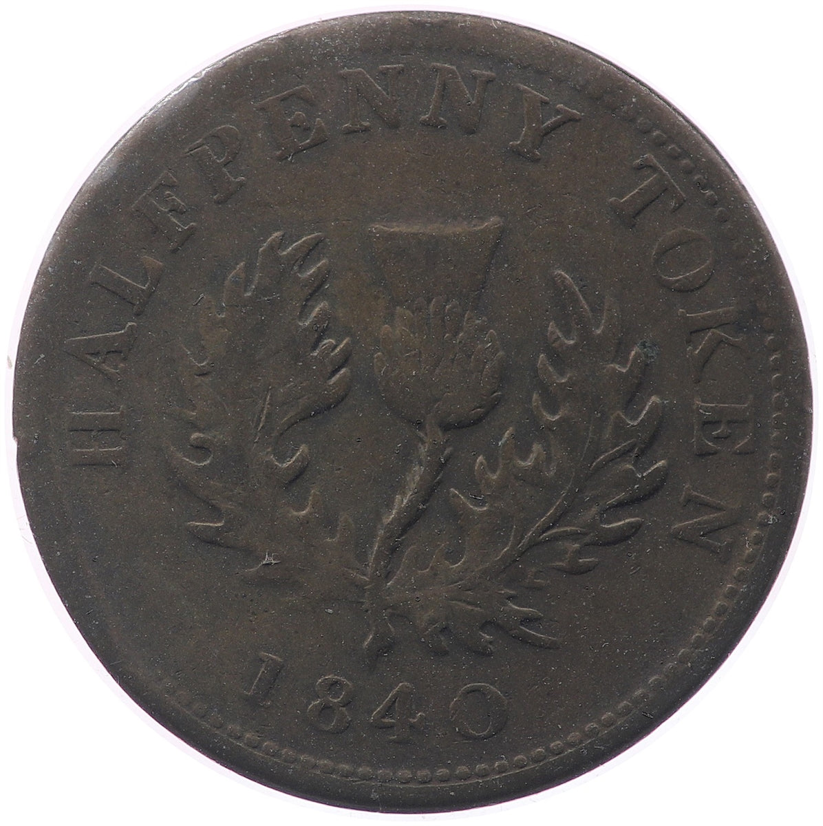 NS-1E2 1840 Nova Scotia Victoria Thistle Half Penny Token Fine (F12)