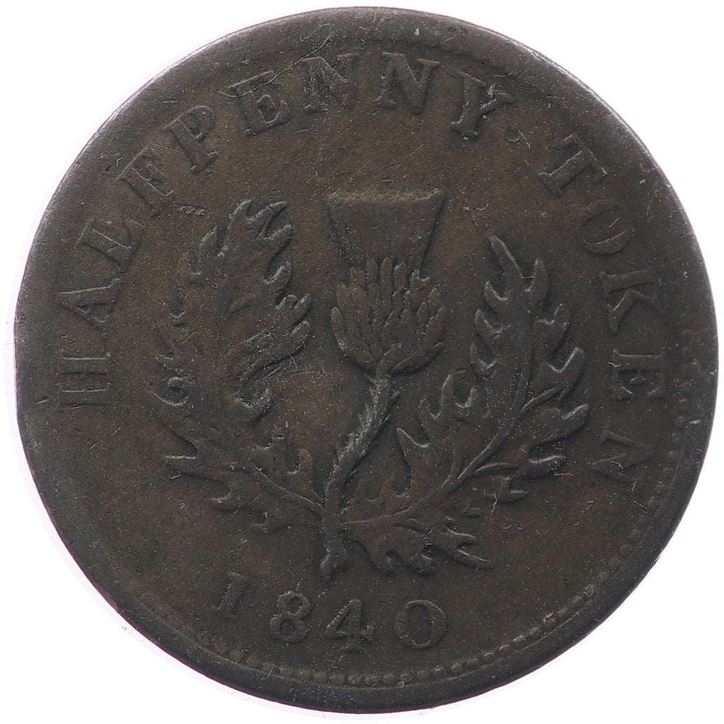 NS-1E2 1840 Nova Scotia Victoria Thistle Half Penny Token F-VF (F15)