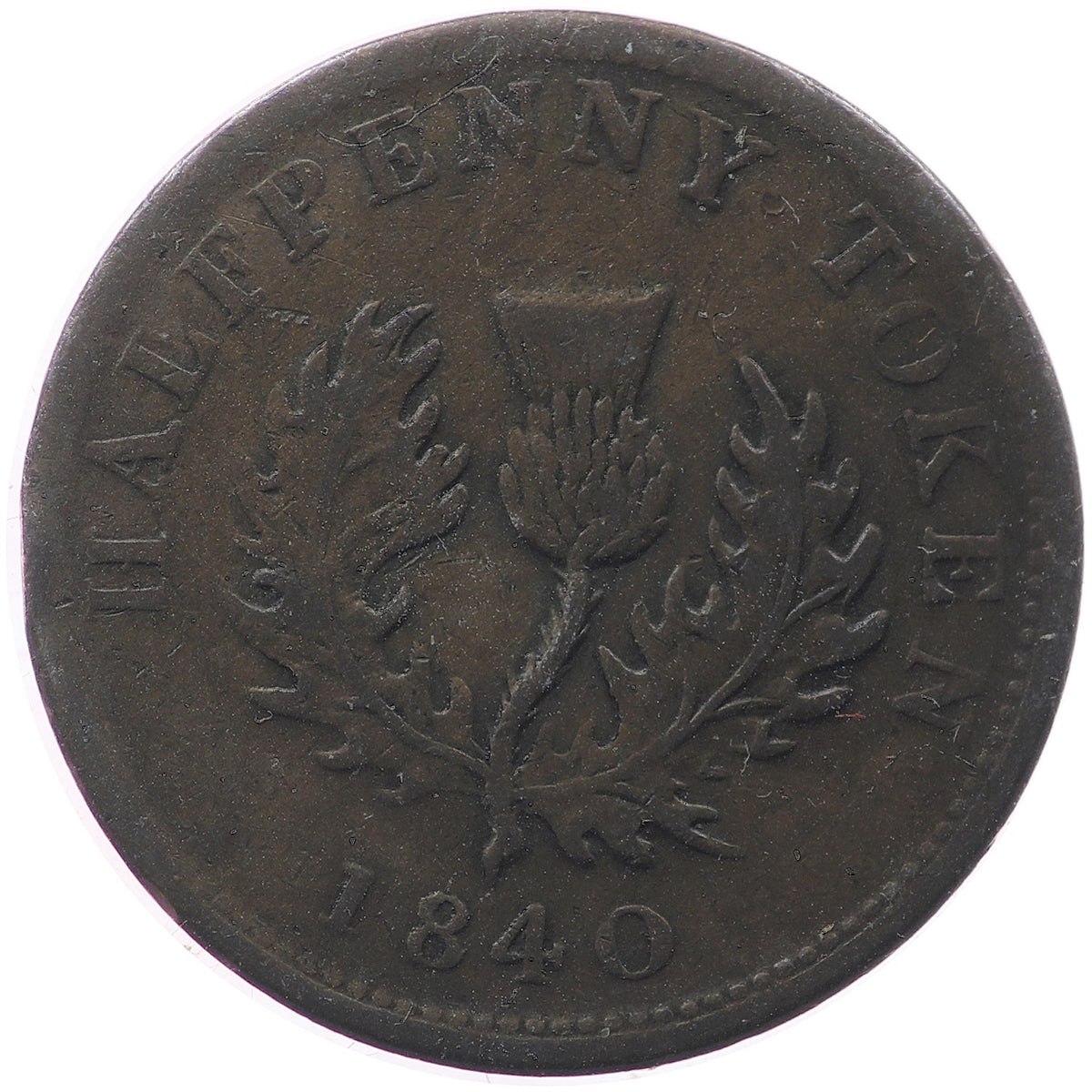 NS-1E2 1840 Nova Scotia Victoria Thistle Half Penny Token F-VF (F15)