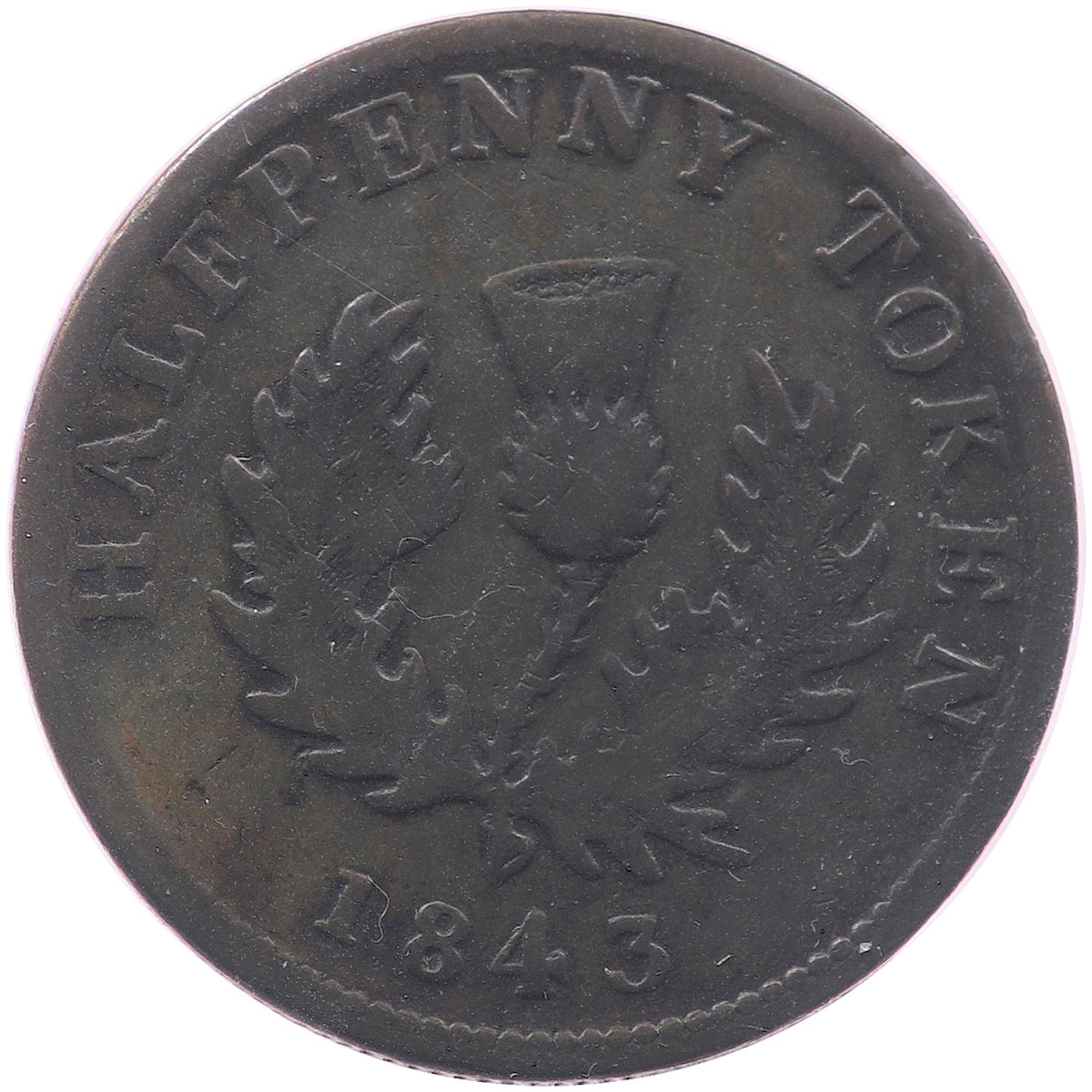 NS-1F2 1843 Nova Scotia Thistle Half Penny Bank Token, VG-F (VG10)