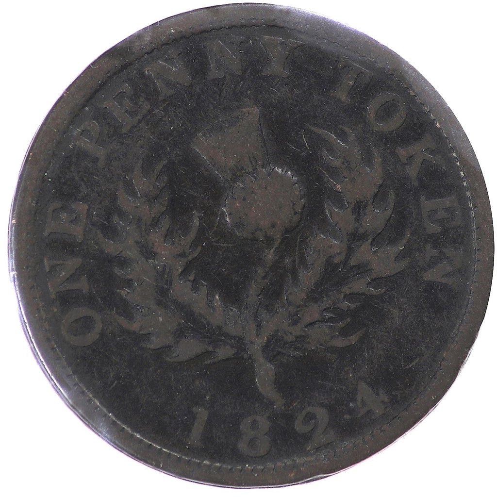 NS-2A4 1824 Nova Scotia Thistle Penny Bank Token, Fine (F12) $