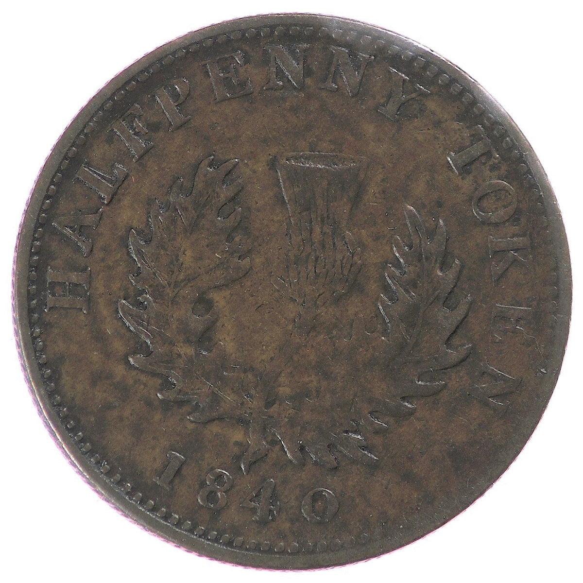 NS-1E4 1840 Nova Scotia Victoria Thistle Half Penny Token Very Fine (VF20) $