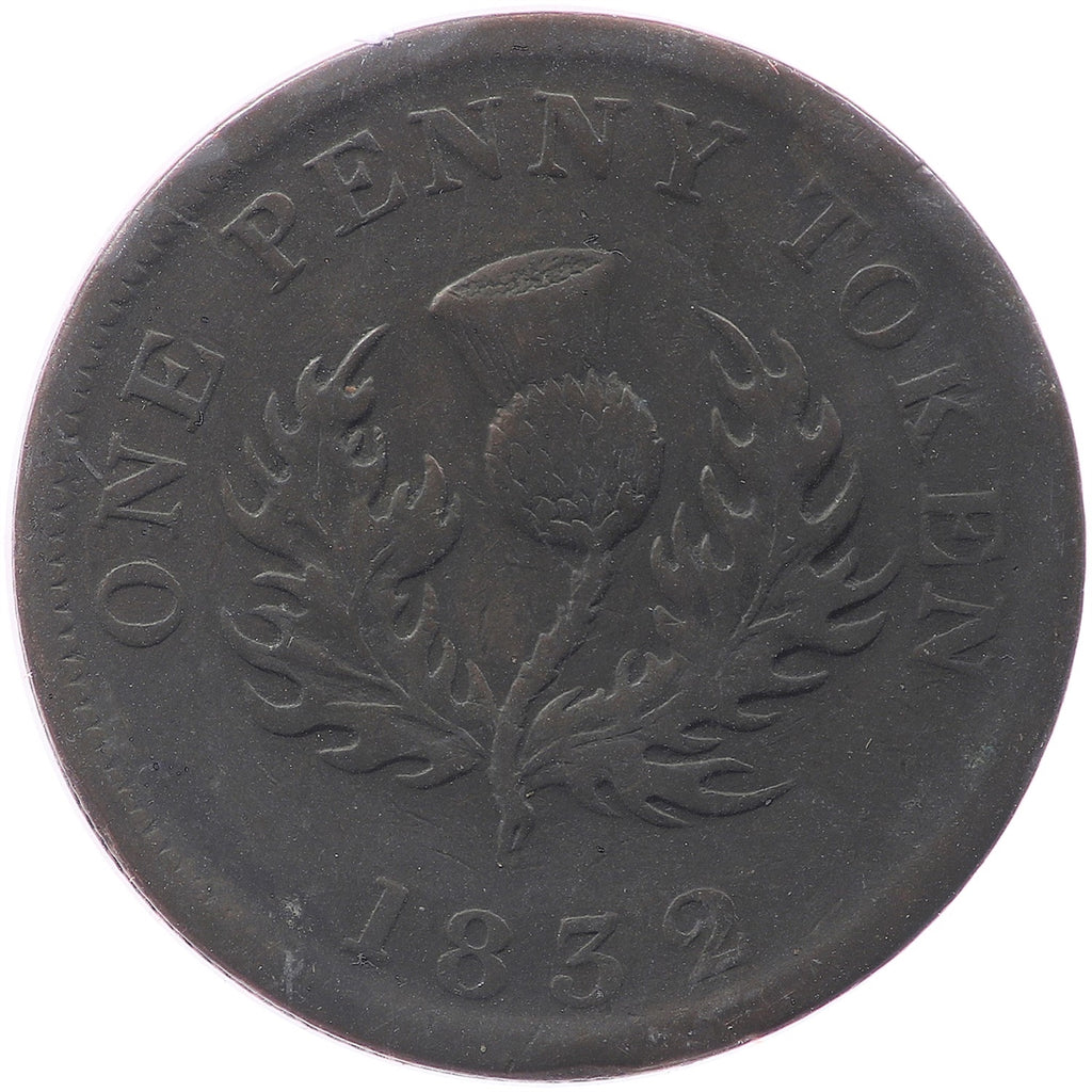 NS-2B1 1832 Nova Scotia George IV Thistle Penny Token F-VF (F15)