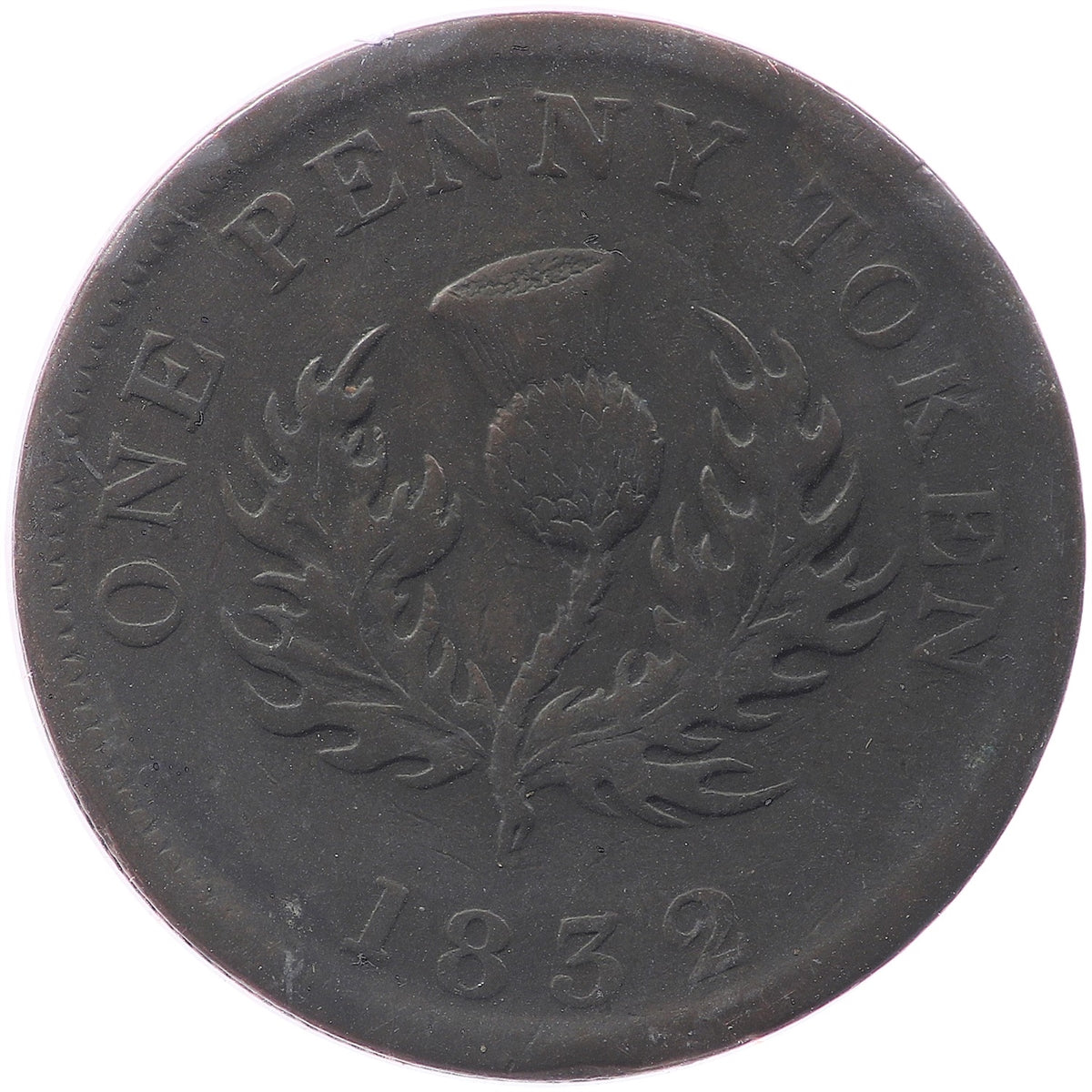 NS-2B1 1832 Nova Scotia George IV Thistle Penny Token F-VF (F15)