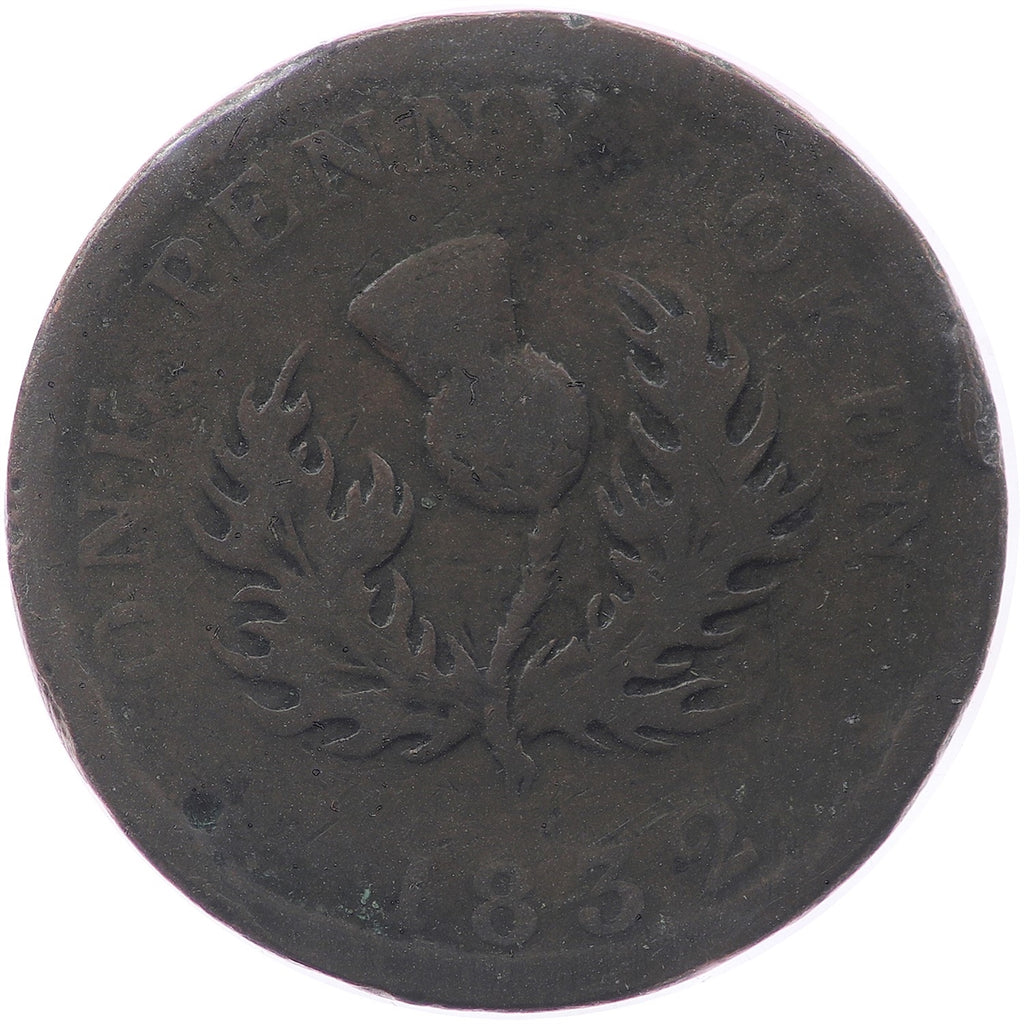 NS-2B1 1832 Nova Scotia George IV Thistle Penny Token G-VG (G6)
