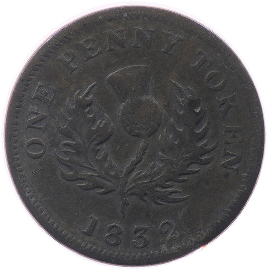 NS-2B1 1832 Nova Scotia George IV Thistle Penny Token Very Fine (VF30)