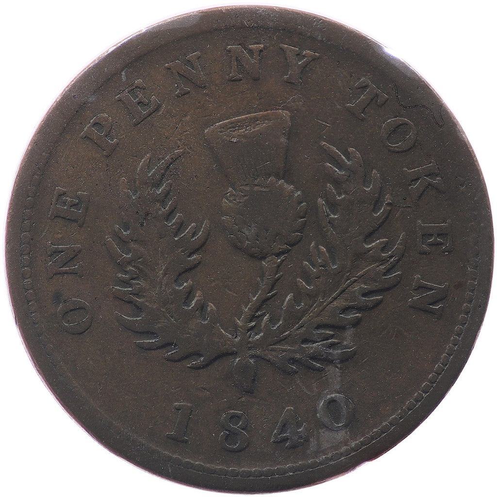 NS-2C1 1840 Nova Scotia Victoria Thistle Penny Token Very Fine (VF30)