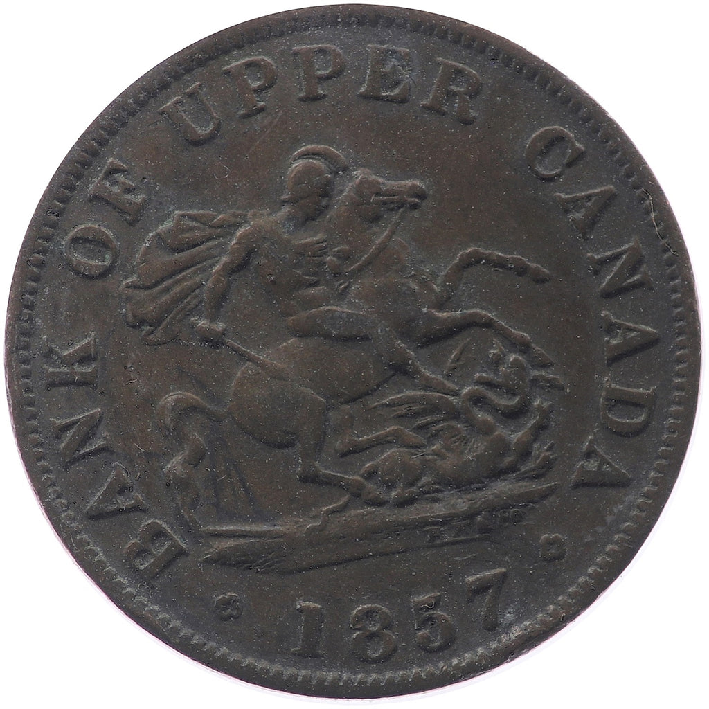 PC-5D 1857 Province of Canada, Bank of Upper Canada Half Penny Token, Extra Fine (EF40)