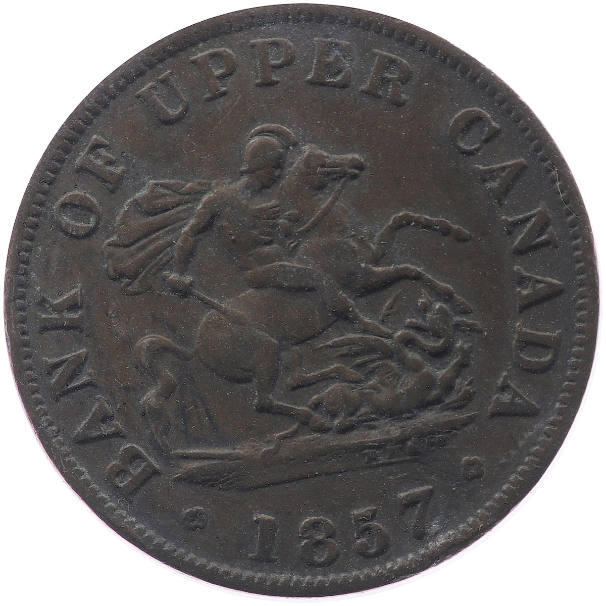 PC-5D 1857 Province of Canada, Bank of Upper Canada Half Penny Token, Extra Fine (EF40)