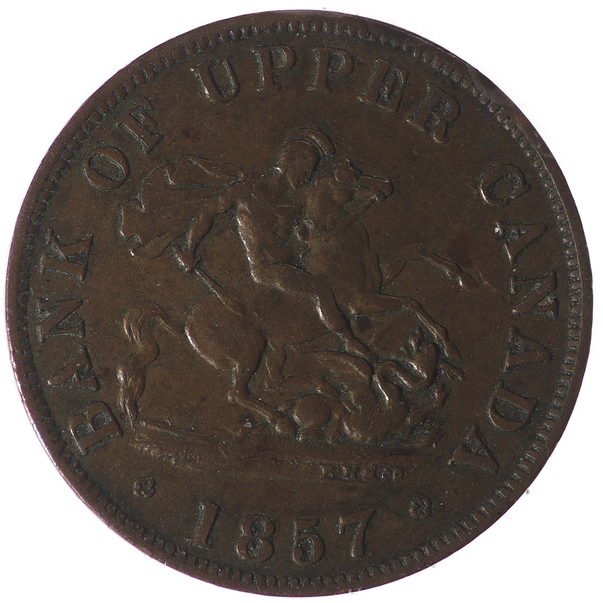 PC-5D 1857 Province of Canada, Bank of Upper Canada Half Penny Token Almost Uncirculated (AU50) $