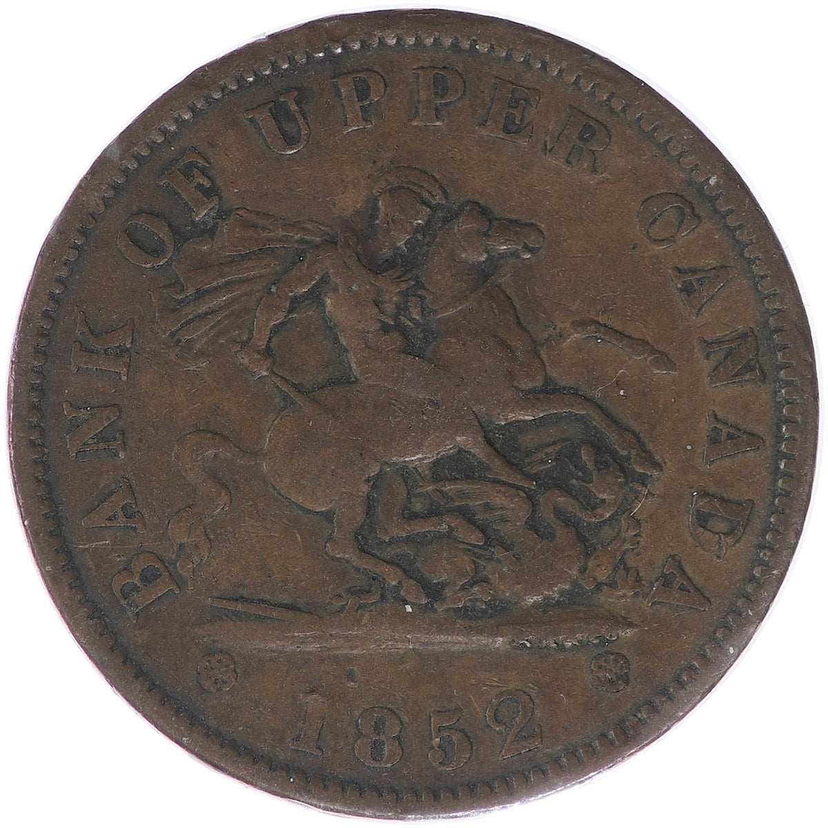 PC-6B2 1852 Province of Canada, Bank of Upper Canada Penny Token Fine (F12)