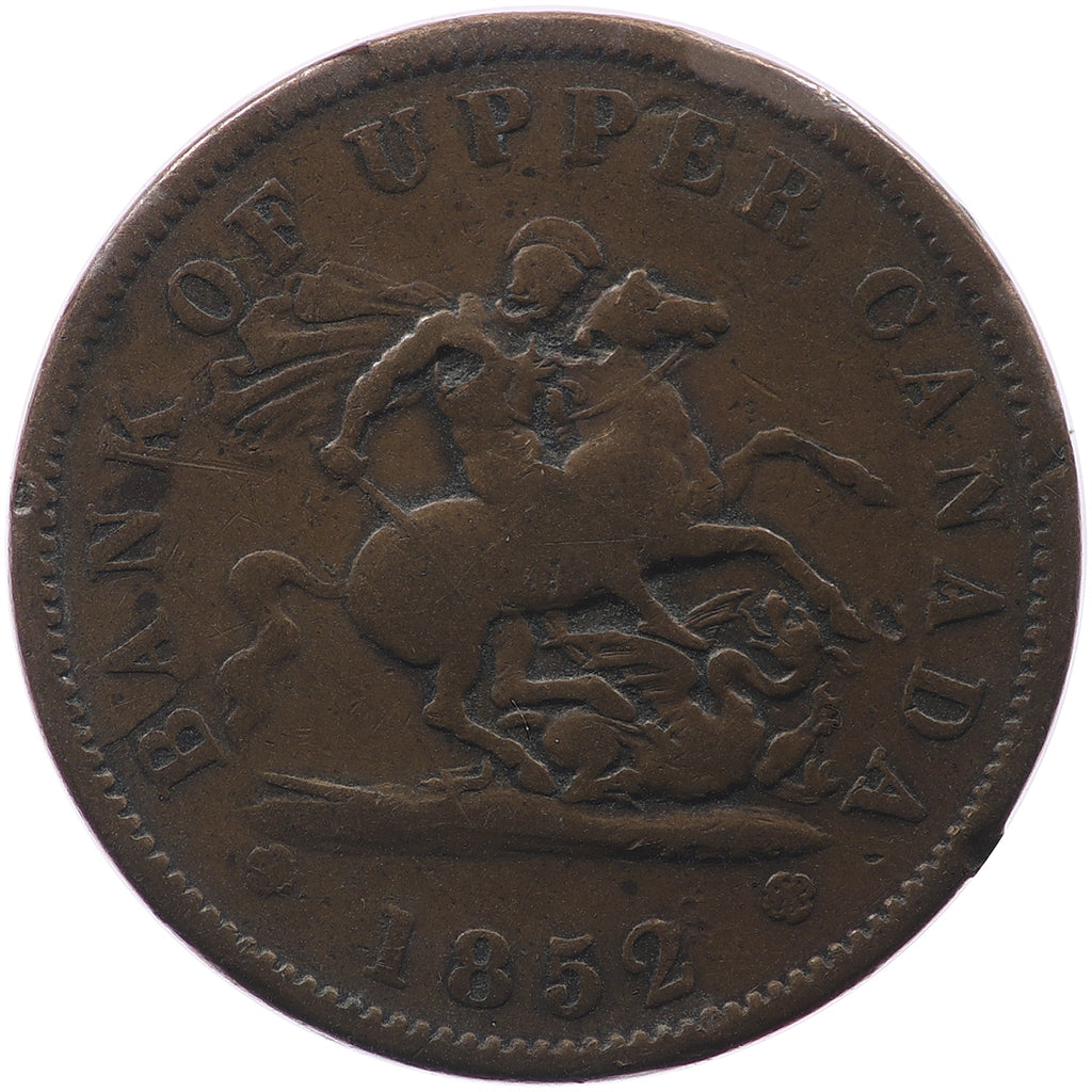 PC-6B4 1852 Province of Canada, Bank of Upper Canada Penny Token VG-F (VG10)