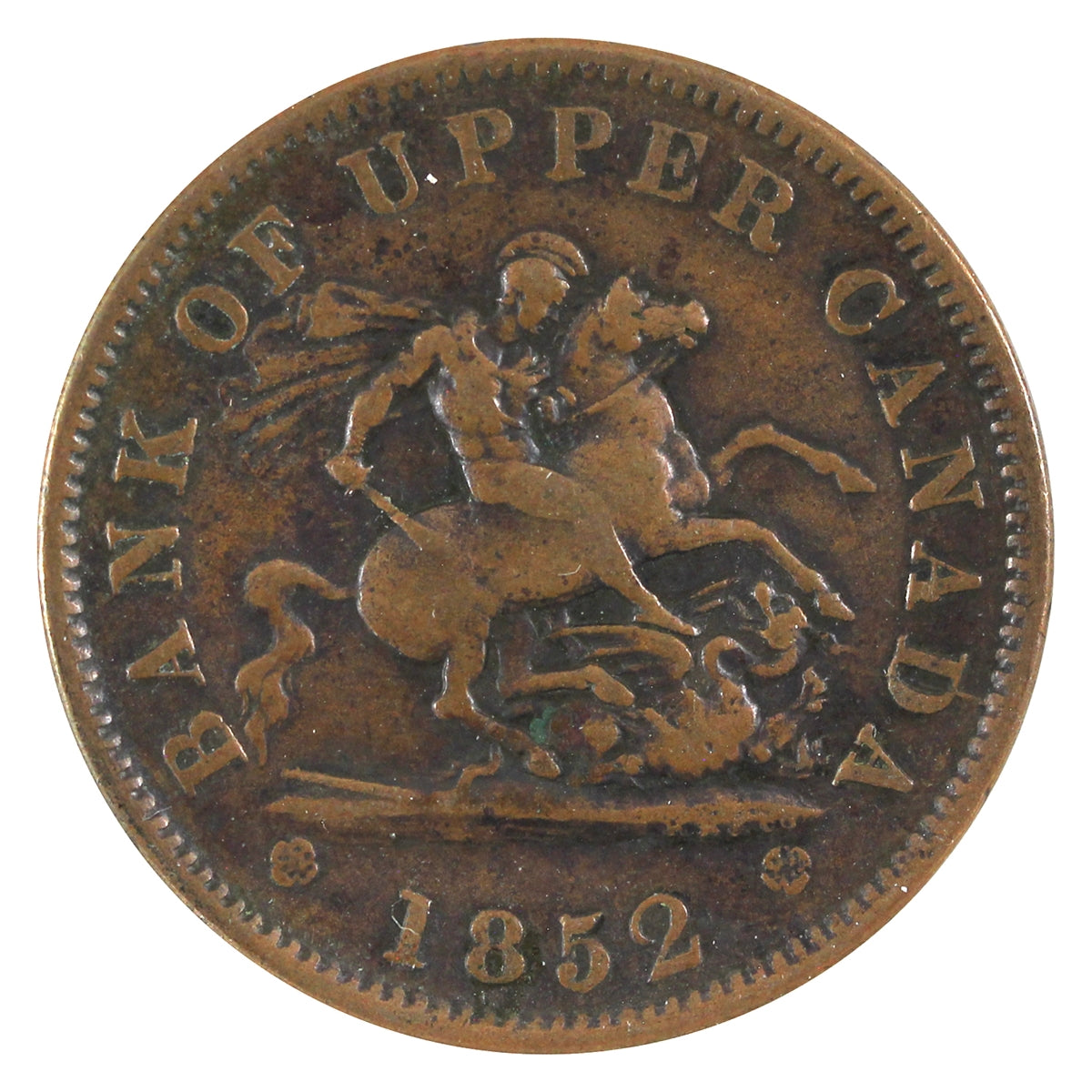 PC-6B5 1852 Province of Canada, Bank of Upper Canada Penny Token F-VF (F15)