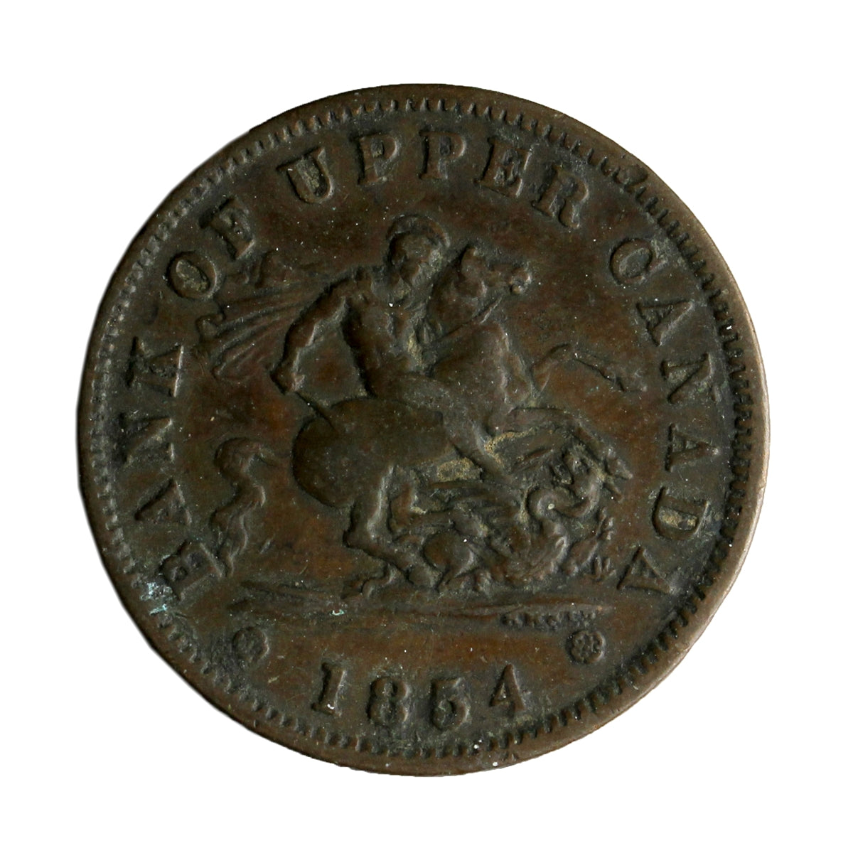PC-6C1 1854 Province of Canada, Plain 4 Bank of Upper Canada Penny Token Very Fine (VF20)