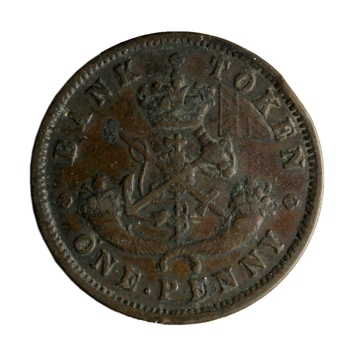 PC-6C1 1854 Province of Canada, Plain 4 Bank of Upper Canada Penny Token Very Fine (VF20)