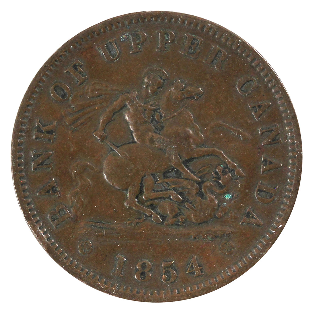 PC-6C1 1854 Province of Canada, Plain 4 Bank of Upper Canada Penny Token VF-EF (VF30)