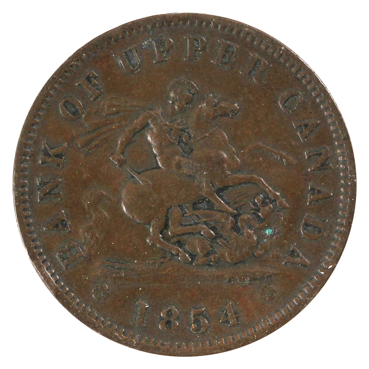 PC-6C1 1854 Province of Canada, Plain 4 Bank of Upper Canada Penny Token VF-EF (VF30)