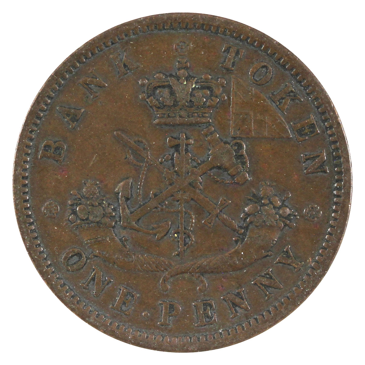 PC-6C1 1854 Province of Canada, Plain 4 Bank of Upper Canada Penny Token VF-EF (VF30)