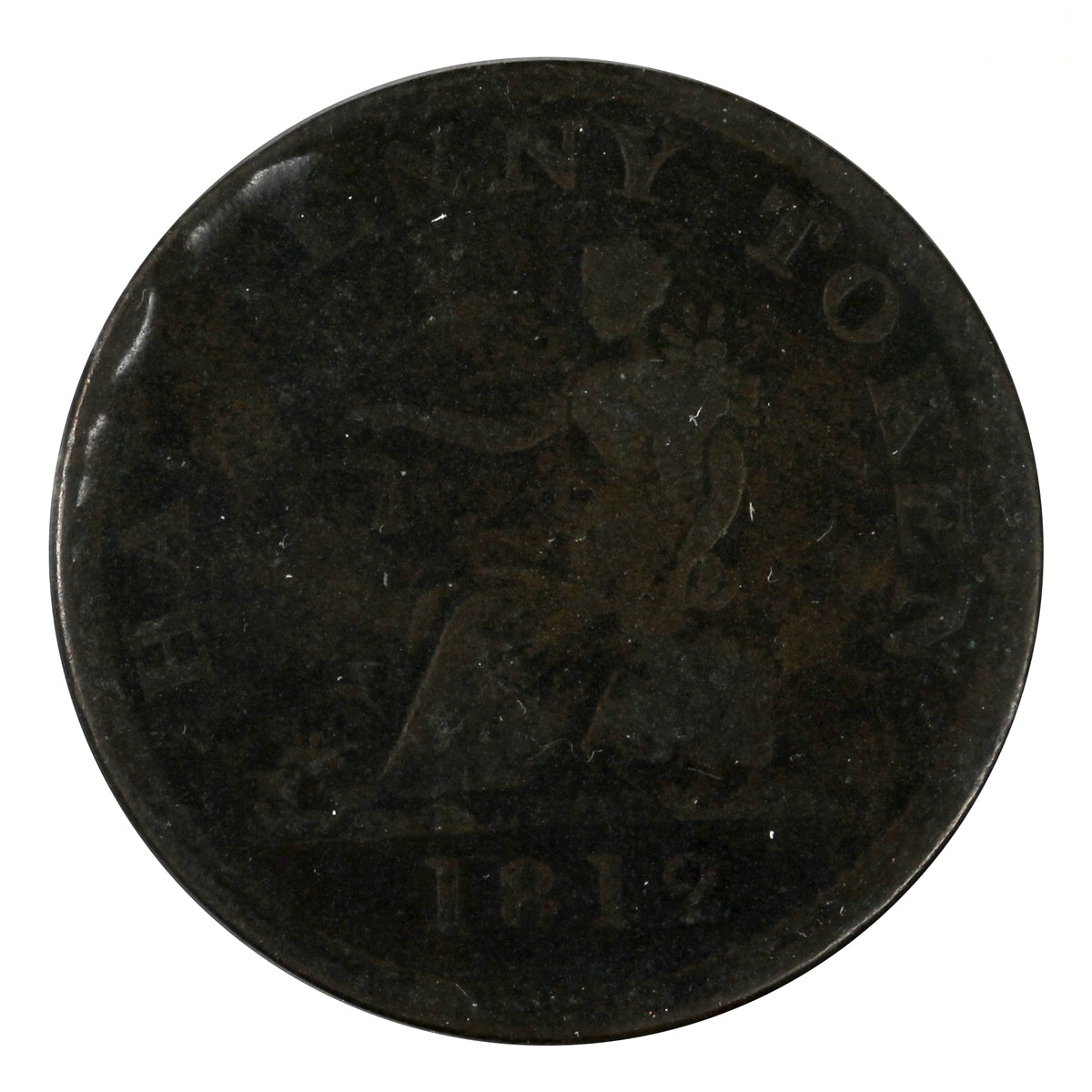 LC-46A1 1812 Lower Canada Four Top Leaves, No Cannonballs Half Penny Token VG-F (VG10)